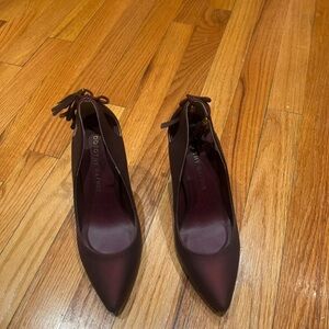 Pointed Ankle-Tie Pumps — Deep Burgundy